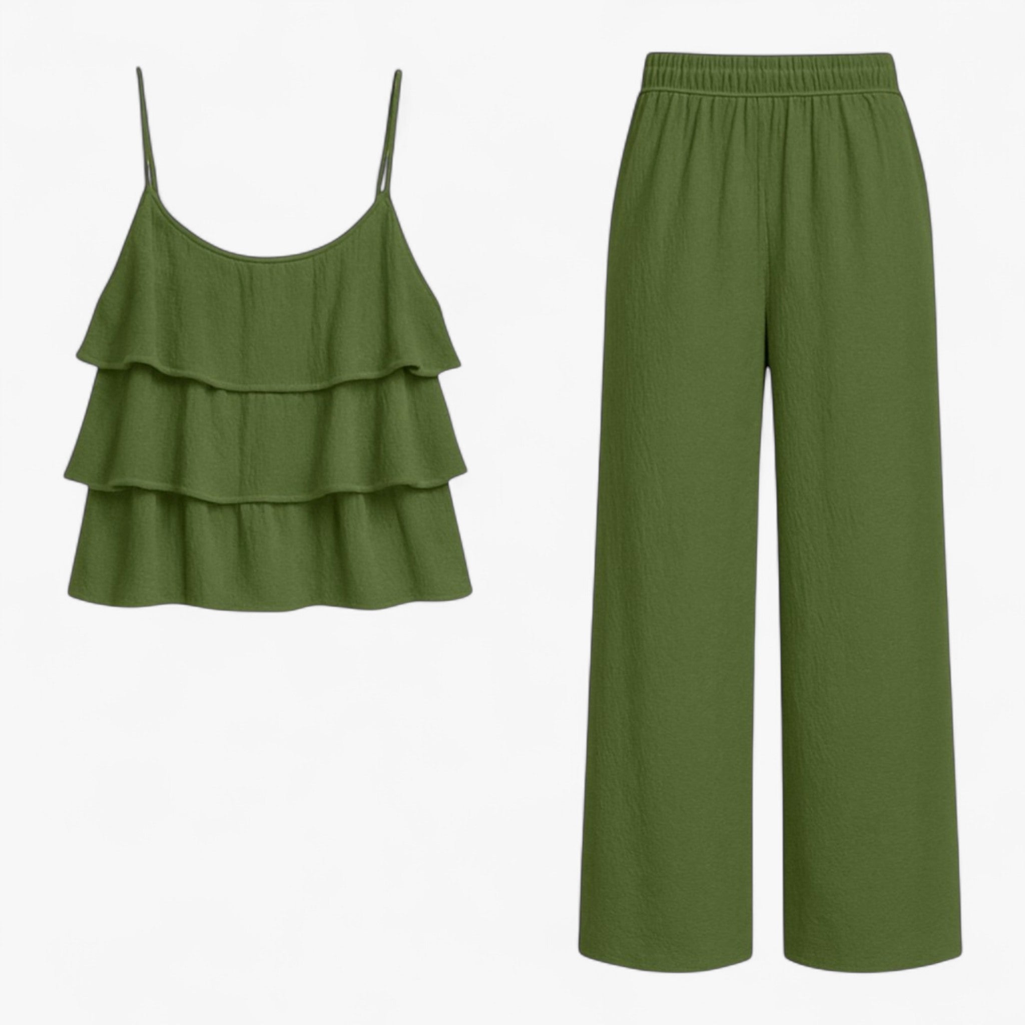 Women Set : Elegante, Gecoördineerde Set voor Dames - Bruin in Militair Groen van Pantino