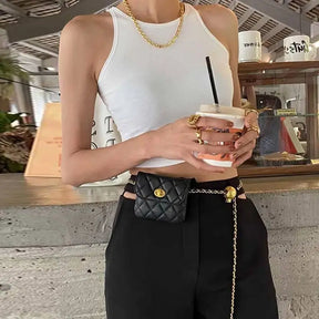 bags : Crossbody Tas Dames Zwart - Clea Gewatteerde Mini- met Kettingriem in van Pantino