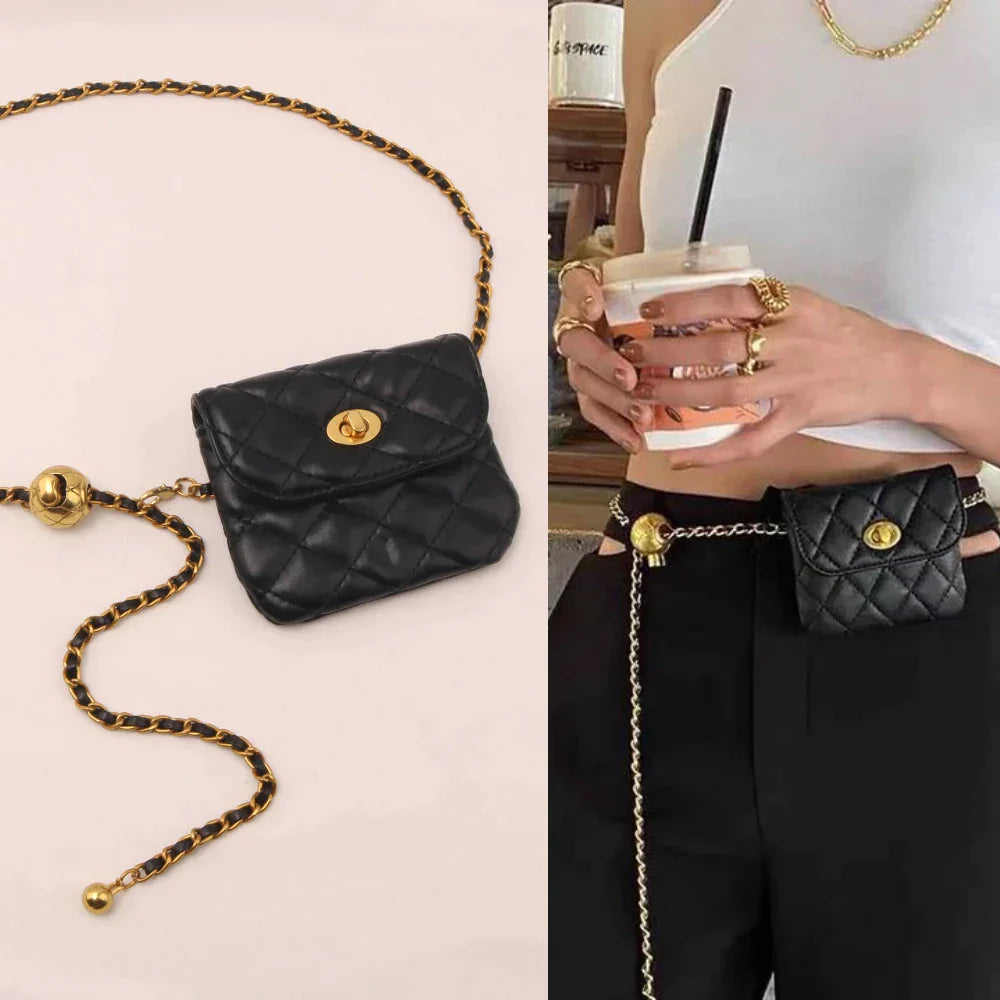 bags : Crossbody Tas Dames Zwart - Clea Gewatteerde Mini- met Kettingriem in van Pantino