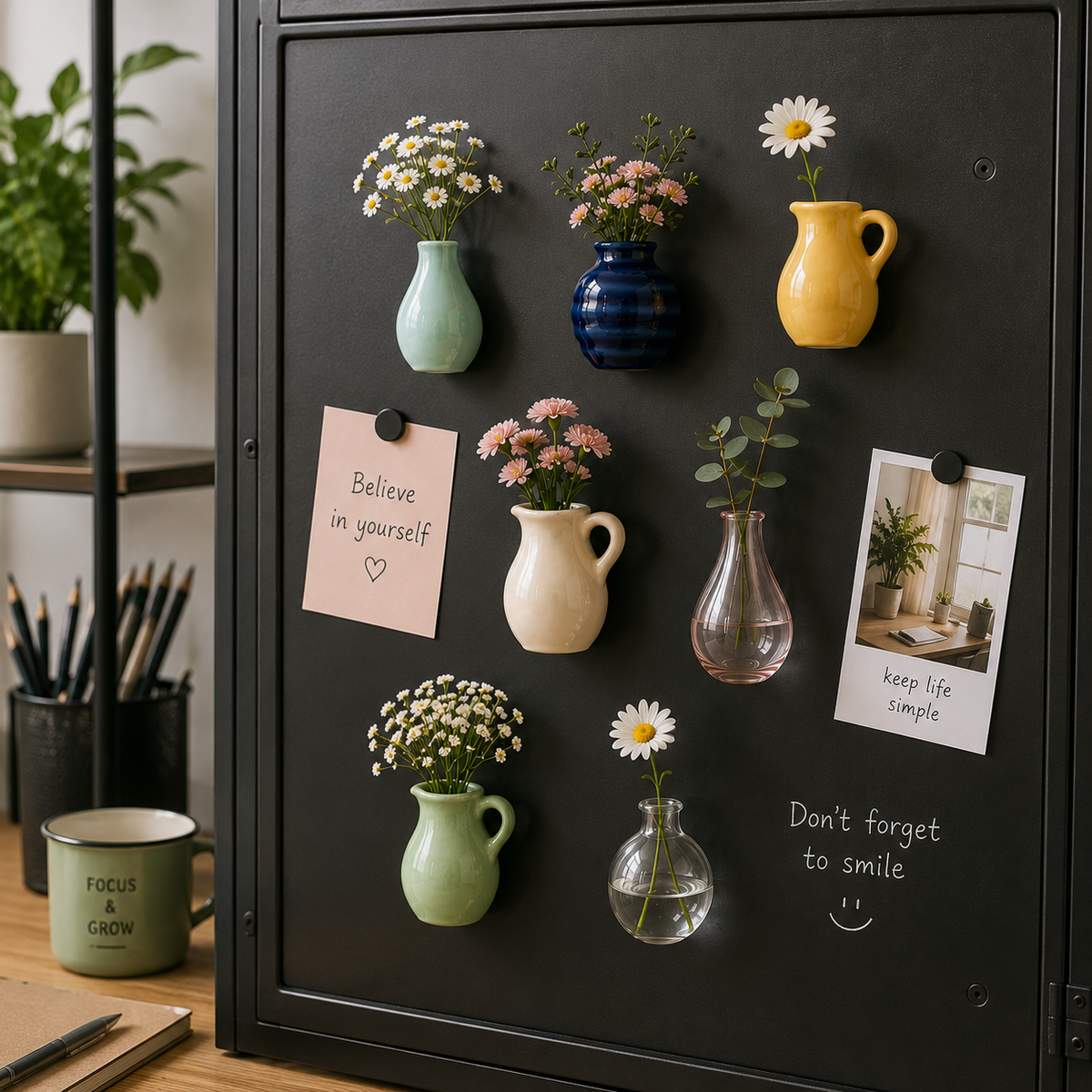 home & garden : Keramische Mini Vaasjes Magneten - Handgemaakt Koelkast Decoratie in van Inovessa