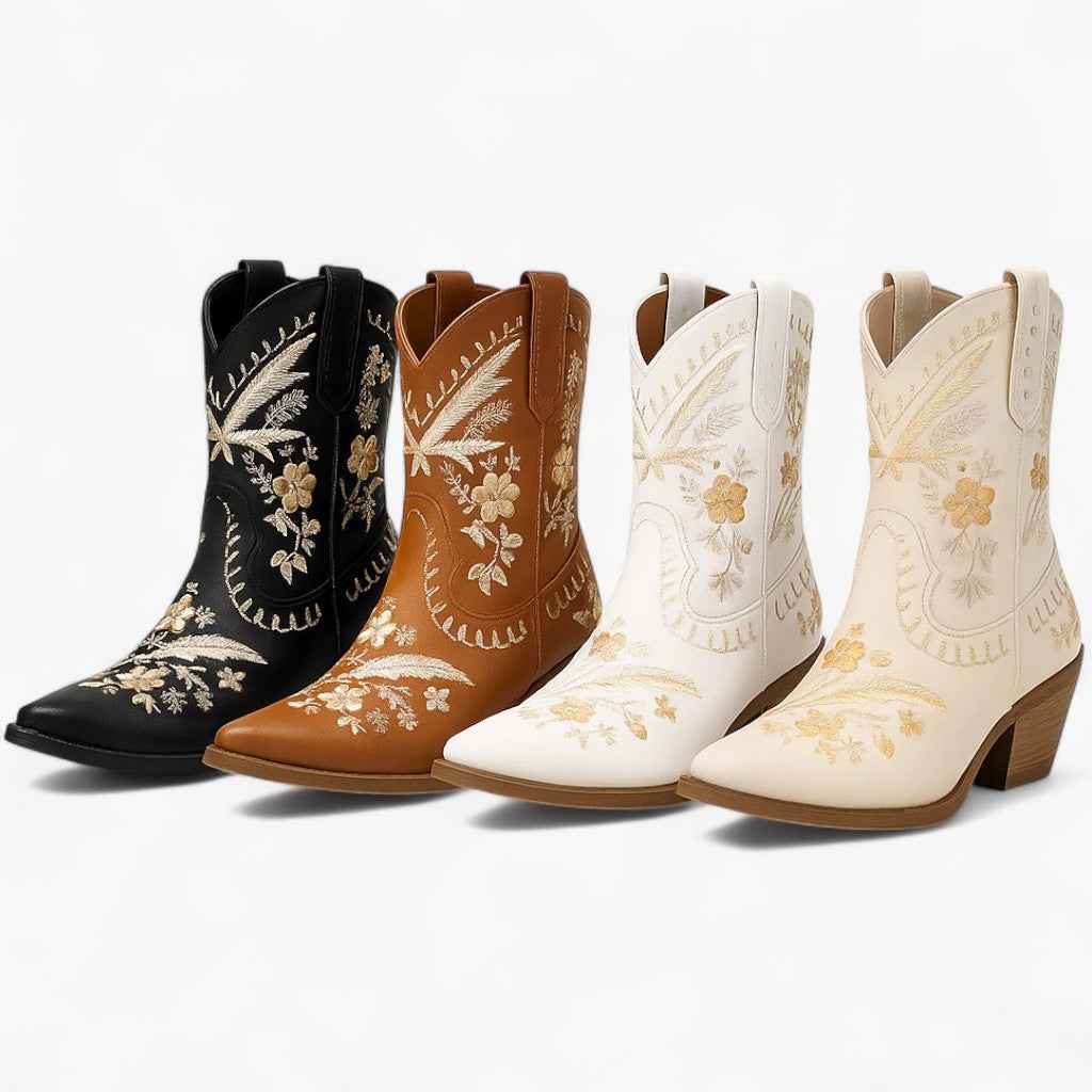 Sandals : Ruskind Westernlaarzen met Brede Hak in Cowgirlstijl - Zwart in van Pantino