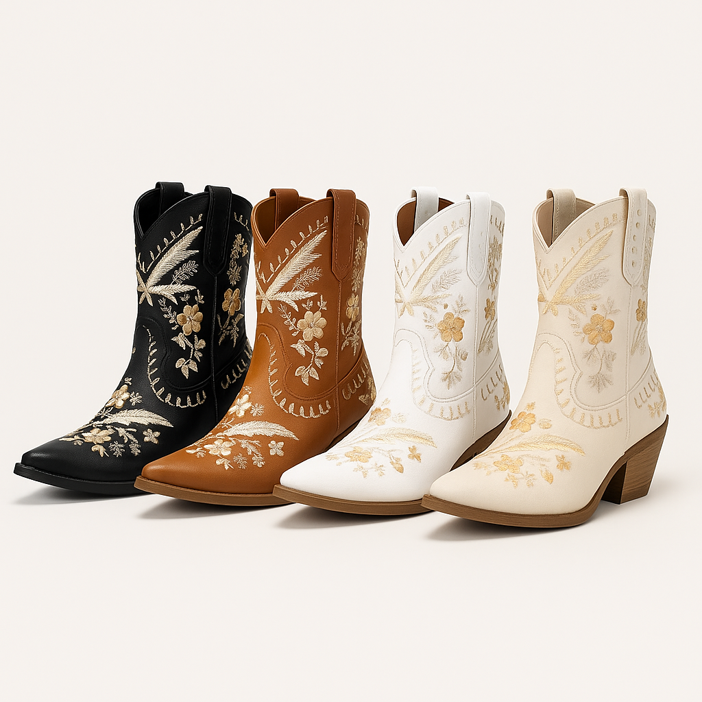 Sandals : Ruskind Westernlaarzen met Brede Hak in Cowgirlstijl - Zwart in van Pantino