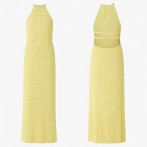 Maxi Dress : Lange Jurk Zonder Rug met Patchworkdetails voor de Zomervakantie - Geel in van Pantino