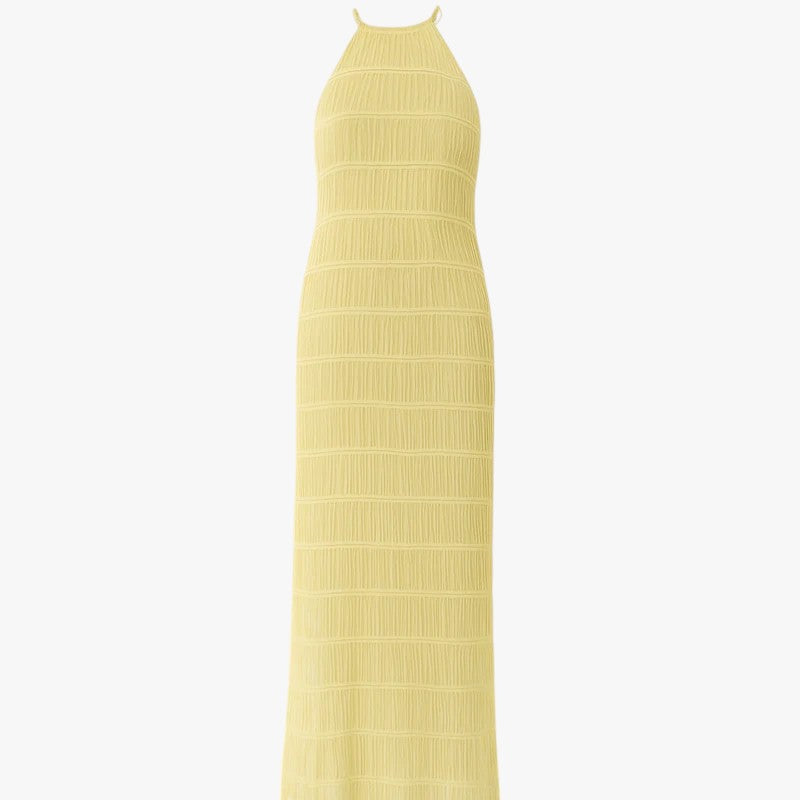 Maxi Dress : Lange Jurk Zonder Rug met Patchworkdetails voor de Zomervakantie - Geel in Geel van Pantino