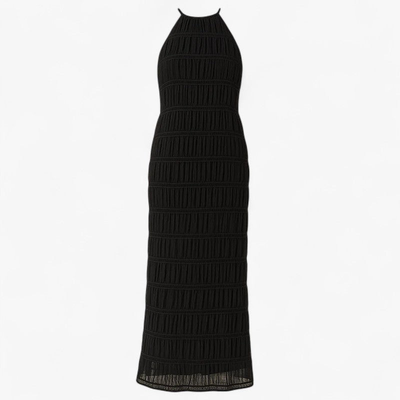 Maxi Dress : Lange Jurk Zonder Rug met Patchworkdetails voor de Zomervakantie - Geel in Zwart van Pantino