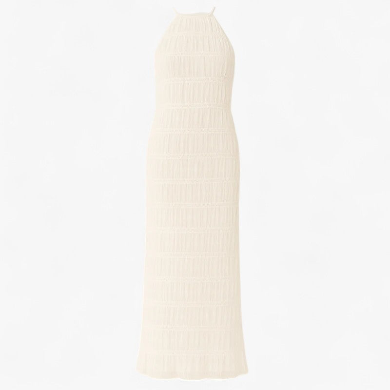 Maxi Dress : Lange Jurk Zonder Rug met Patchworkdetails voor de Zomervakantie - Geel in Wit van Pantino