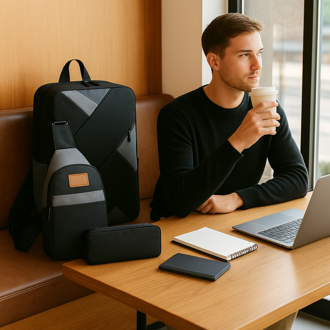 bags : Rugzak Grijs - Set 3 in 1 met en Bijpassende Accessoires in van Pantino