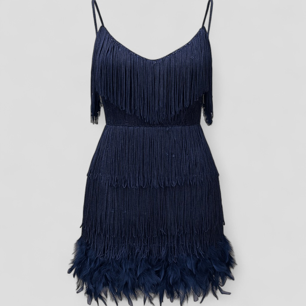 Dresses : Elegante cocktailjurk voor dames, zwarte satijnen avondjurk, maten S-XL in Blauw marine van Pantino