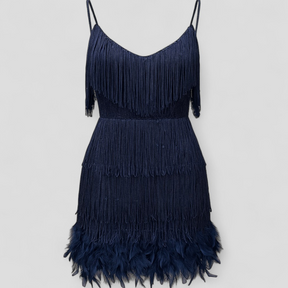 Dresses : Elegante cocktailjurk voor dames, zwarte satijnen avondjurk, maten S-XL in Blauw marine van Pantino