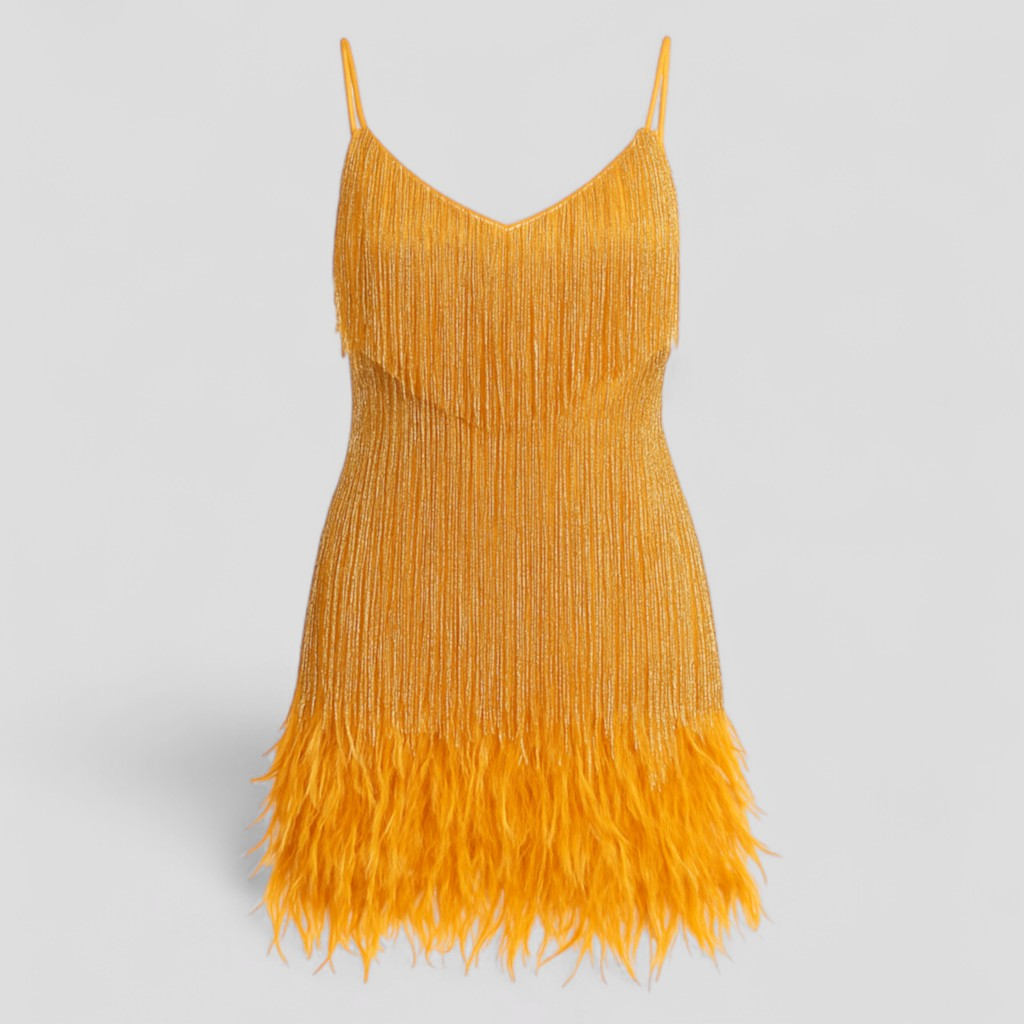 Dresses : Elegante cocktailjurk voor dames, zwarte satijnen avondjurk, maten S-XL in goud oranje van Pantino