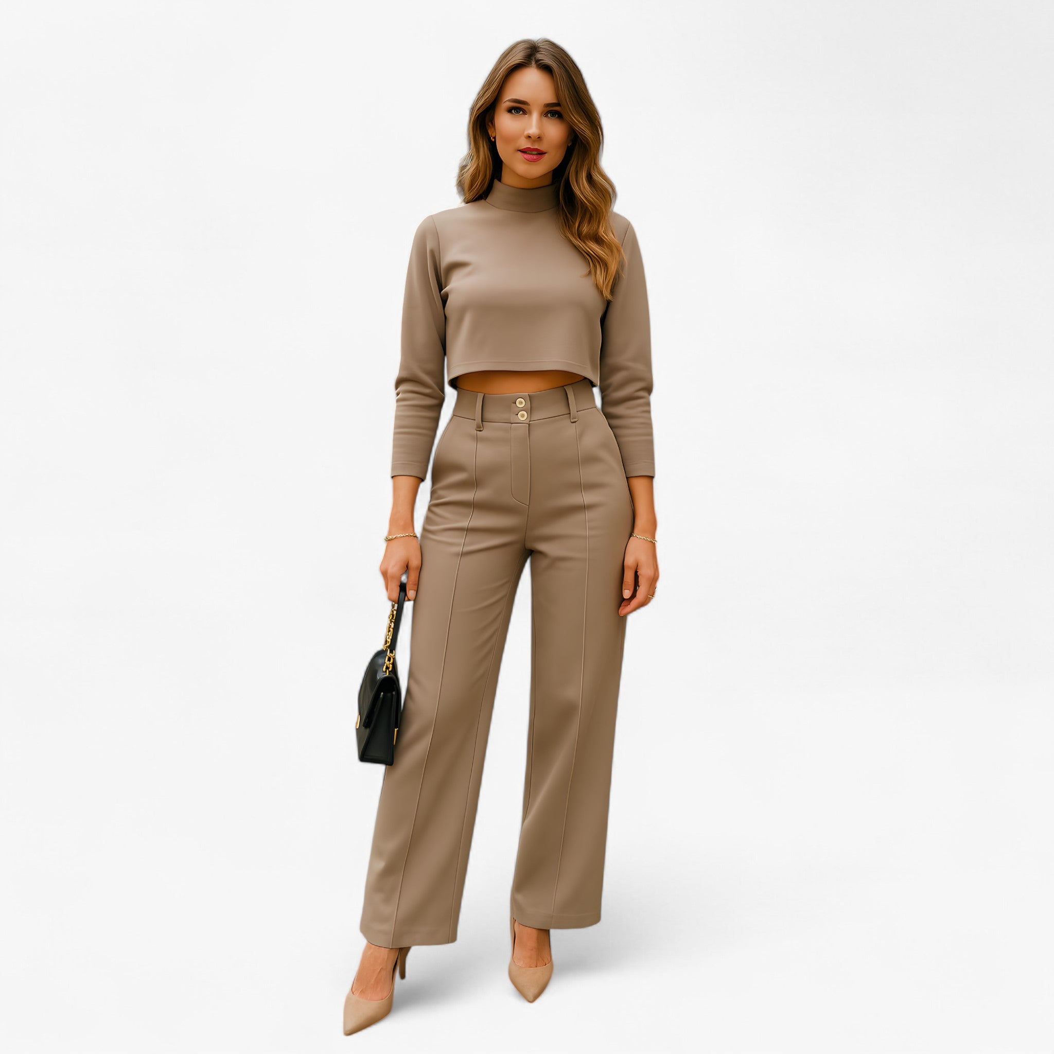 Two-Piece Set : Tweedelige Set - Elegantie en Comfort in Één Stijlvolle Look - Khaki in Khaki van Pantino