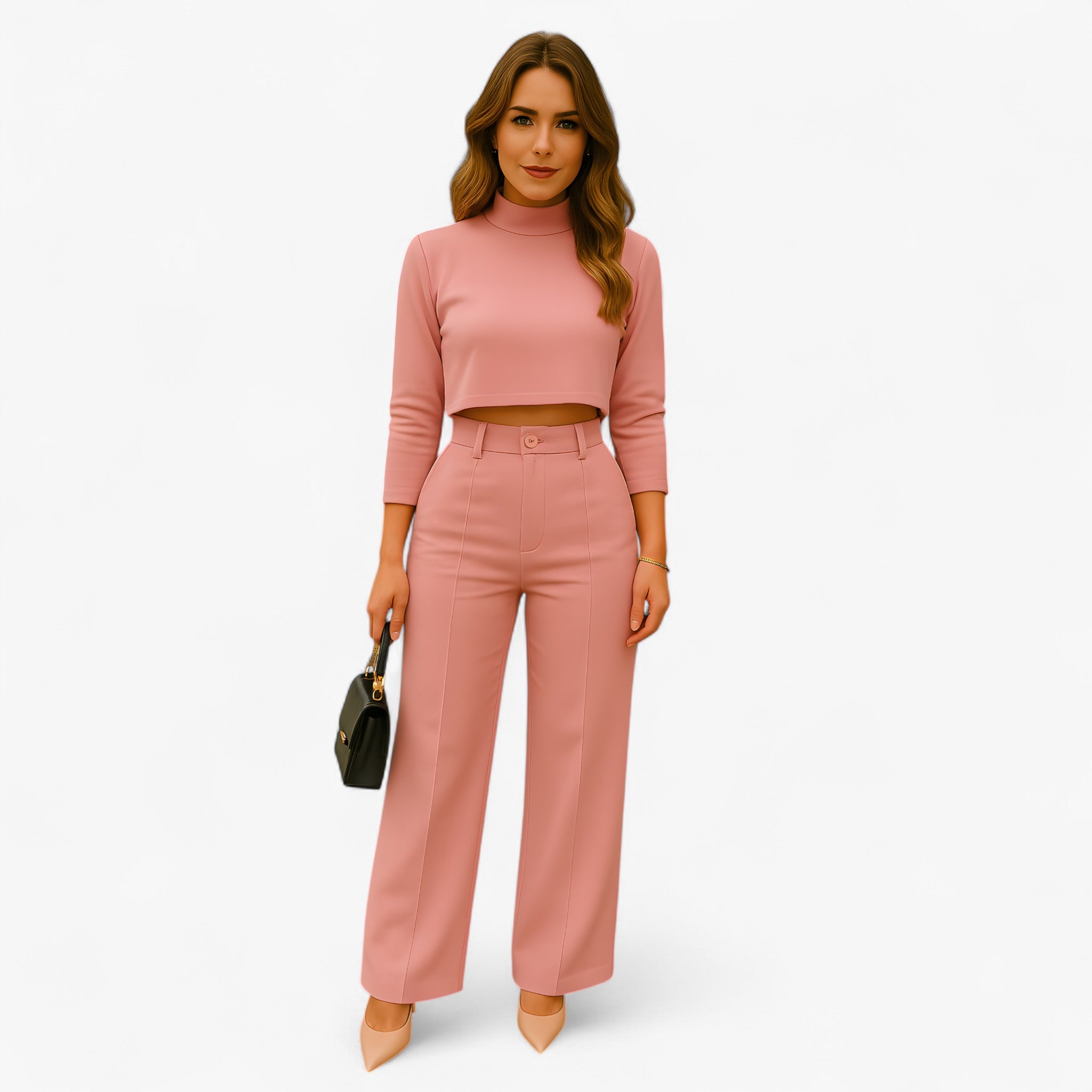 Two-Piece Set : Tweedelige Set - Elegantie en Comfort in Één Stijlvolle Look - Khaki in Roze van Pantino