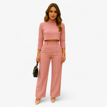 Two-Piece Set : Tweedelige Set - Elegantie en Comfort in Één Stijlvolle Look - Khaki in Roze van Pantino