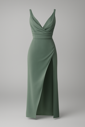 Dresses : Elegant gedrapeerde midi-jurk voor dames met zijsplit - Perfect voor ceremonies in Verde van Pantinoshop