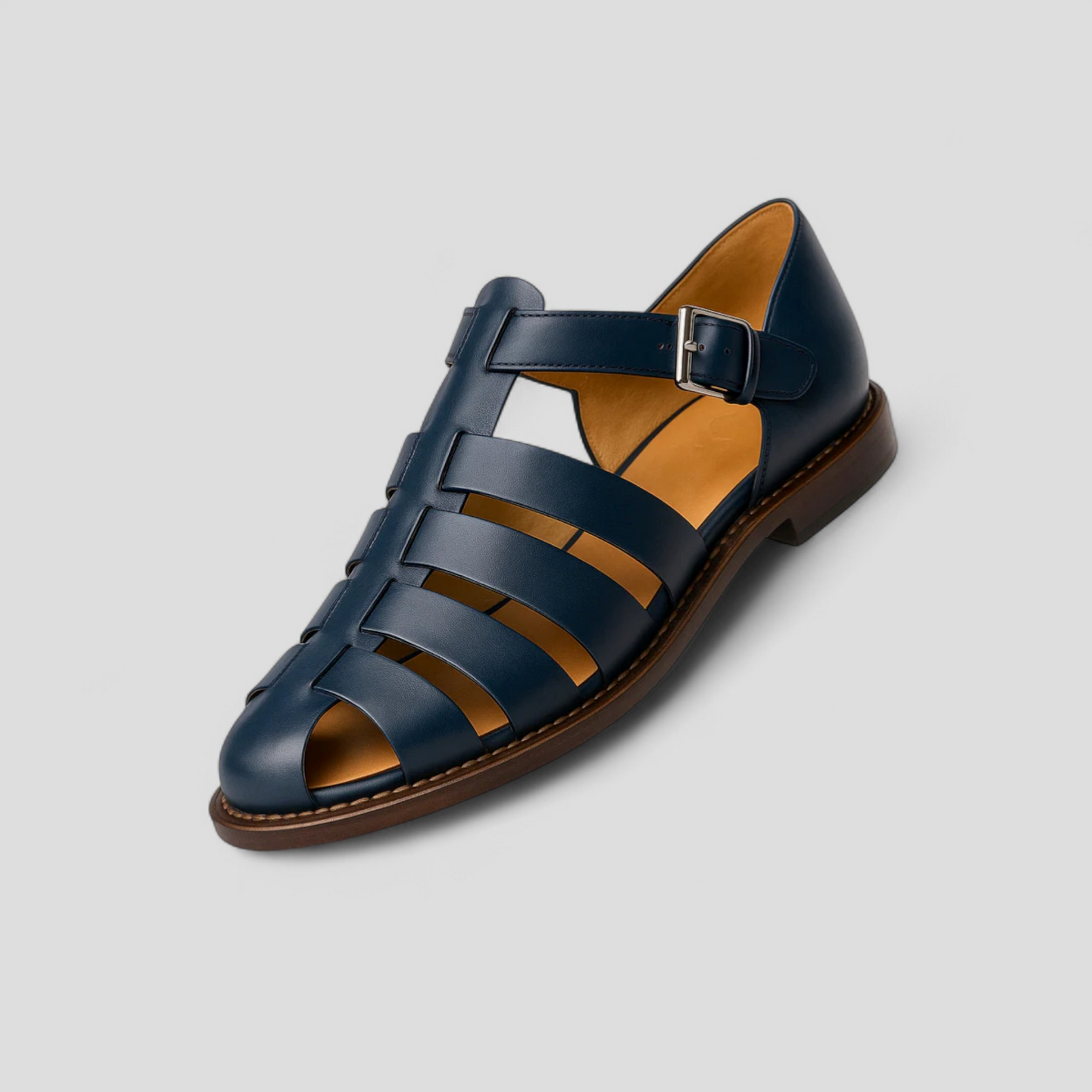 Sandals : Klassieke Zwarte Herensandalen van Echt Leer, Comfortabel met Verstelbare Gesp en Ademend in Donkerblauw van Pantino