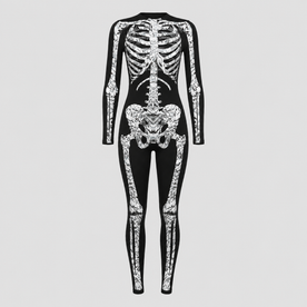 Gifts – Seasonal – Halloween : Skelet Jumpsuit Halloween Kostuum voor Volwassenen – Lange Mouwen in Zwart Bot1 van Pantinoshop