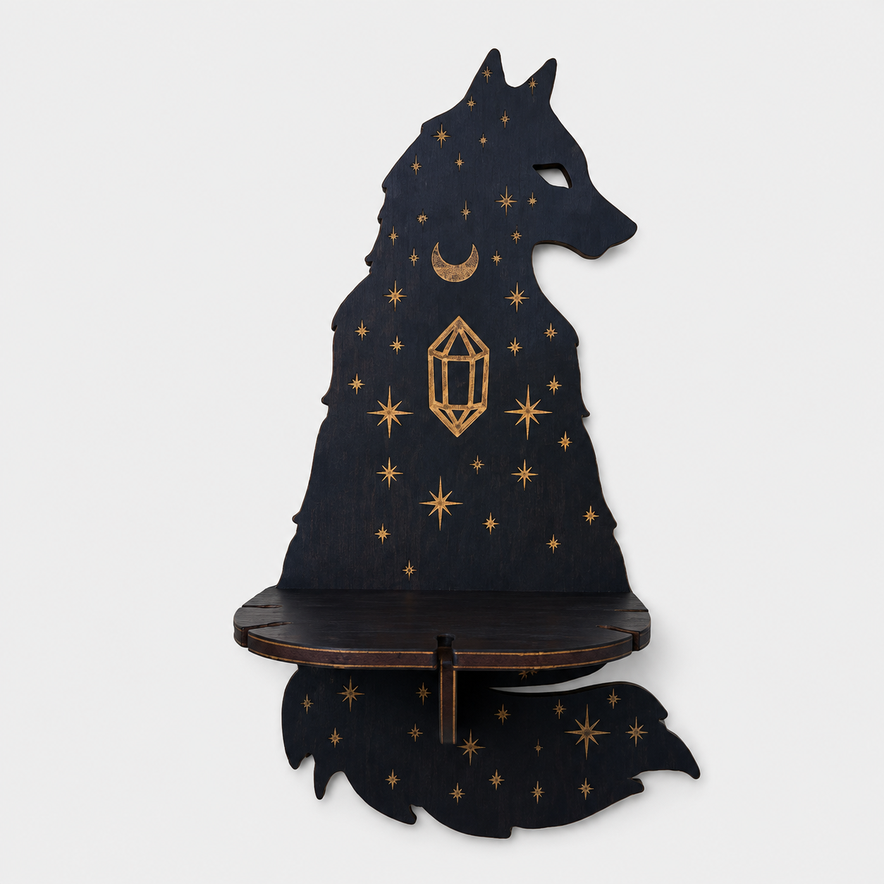 Gifts – Seasonal – Halloween : Houten Wandkaarsenhouder met Mystiek Motief – Decoratief Wandplankje voor Kaarsen in Wolf van Pantinoshop