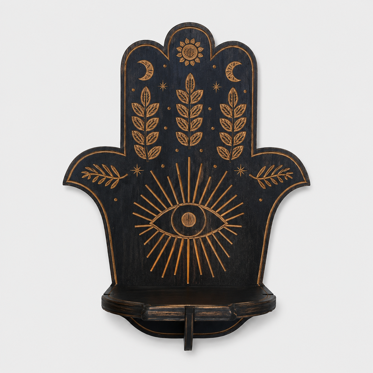 Gifts – Seasonal – Halloween : Houten Wandkaarsenhouder met Mystiek Motief – Decoratief Wandplankje voor Kaarsen in Handmotief van Pantinoshop