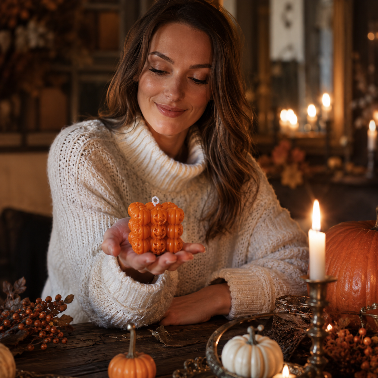 Gifts – Seasonal – Halloween : Halloween Pompoen Kubuskaars van Sojawas – 6,5 cm in van Pantinoshop