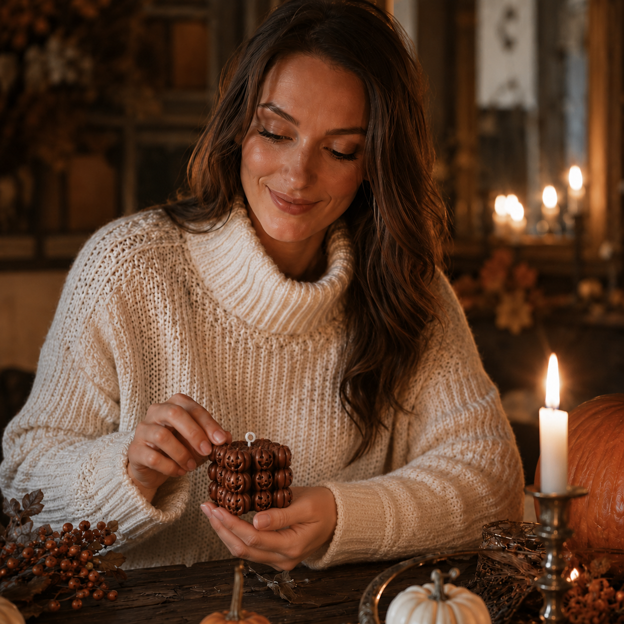 Gifts – Seasonal – Halloween : Halloween Pompoen Kubuskaars van Sojawas – 6,5 cm in van Pantinoshop