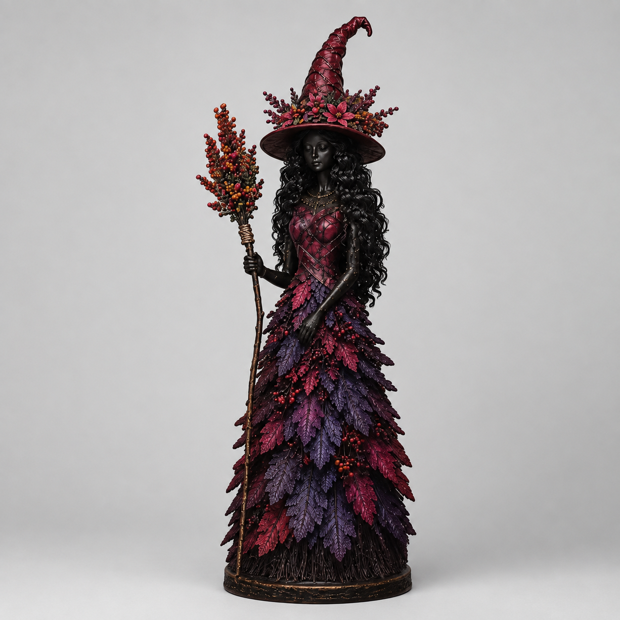 Gifts – Seasonal – Halloween : Heksenbeeld Halloween Decoratie met Herfstbladeren – 12,2/18/31 cm in Paars van Pantinoshop