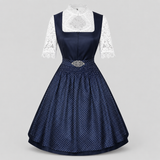 Dirndl jurk dames - Beiers, elegant kant, marineblauw