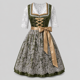 Dames Dirndl Groen - Kanten Mieder, Bloemenstrik