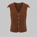 Herenvest bruin fluweellook V-hals historische stijl
