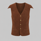 Herenvest bruin fluweellook V-hals historische stijl
