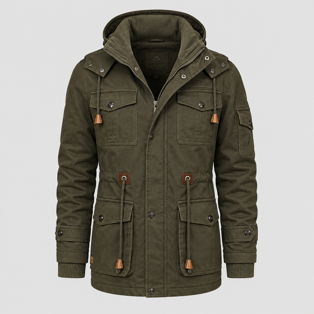 Bomber Jacket : Heren Parka met Capuchon en Utility Zakken in Legergroen van Pantino