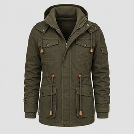 Bomber Jacket : Heren Parka met Capuchon en Utility Zakken in Legergroen van Pantinoshop