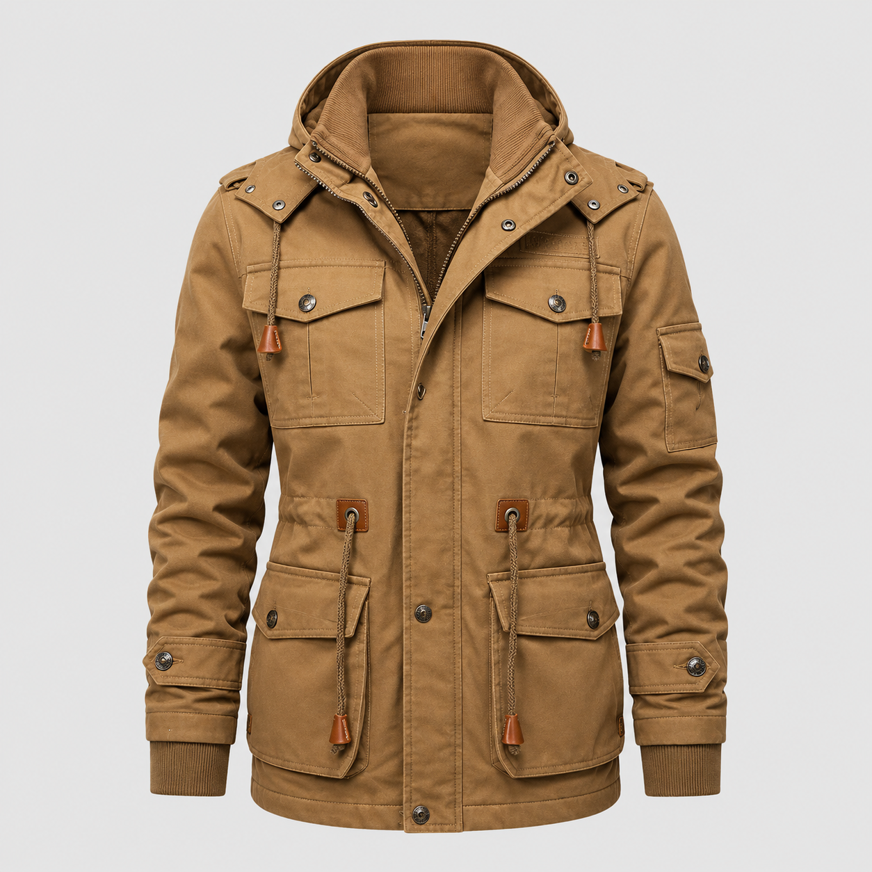 Bomber Jacket : Heren Parka met Capuchon en Utility Zakken in Khaki van Pantino