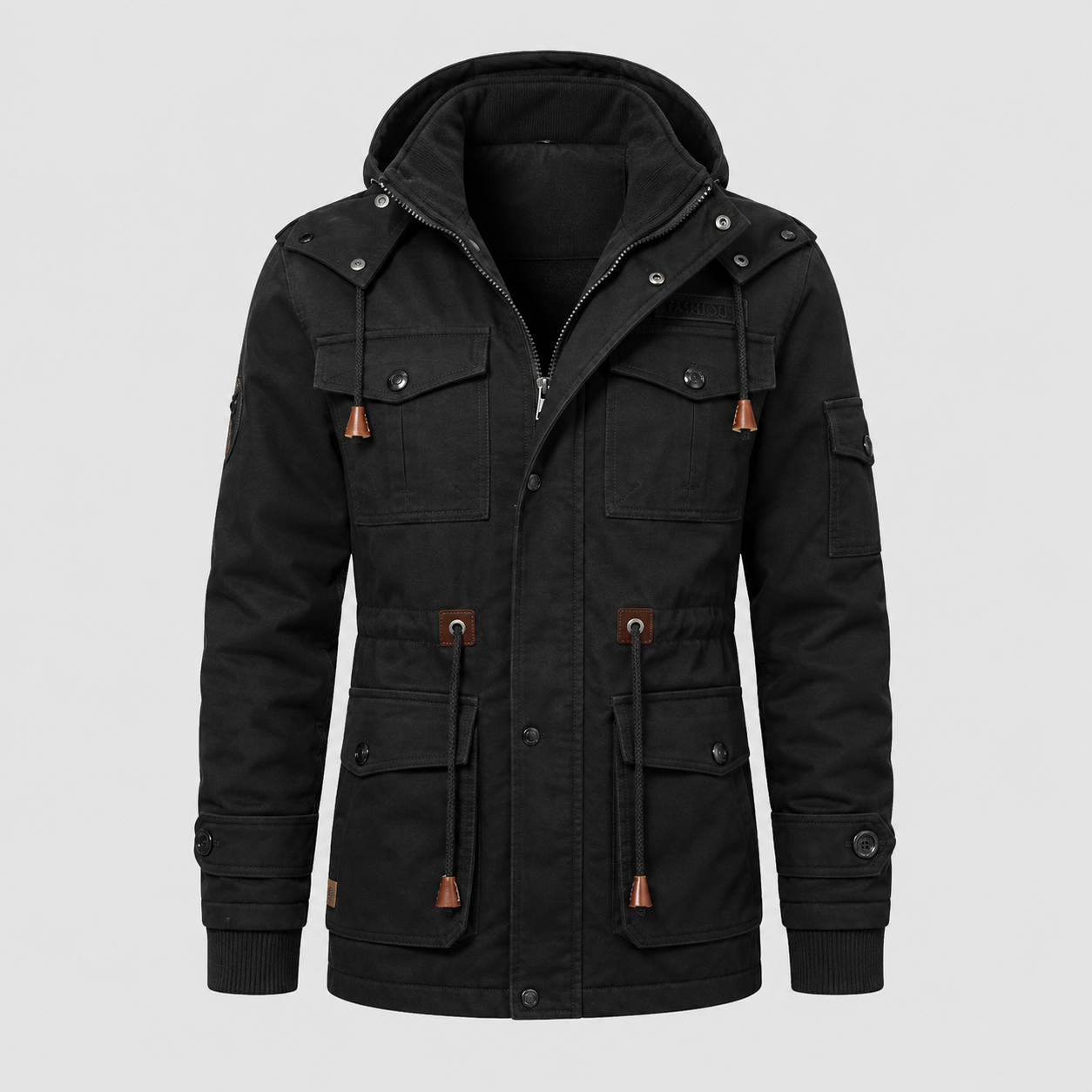 Bomber Jacket : Heren Parka met Capuchon en Utility Zakken in Zwart van Pantino