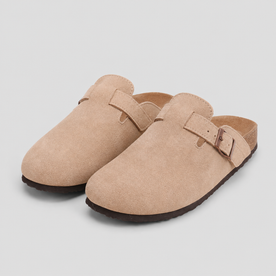 Fashion : Dames Slippers Orthopedisch Suède Kurk Voetbed in Beige van Jeecey