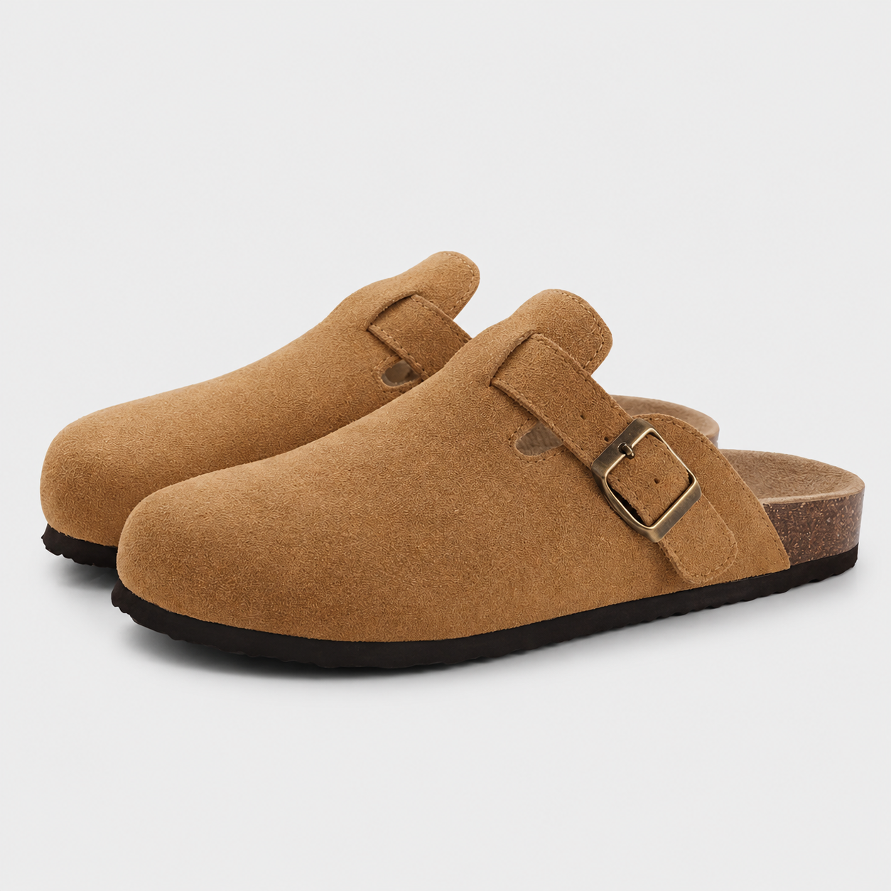 Fashion : Dames Slippers Orthopedisch Suède Kurk Voetbed in Bruin van Jeecey