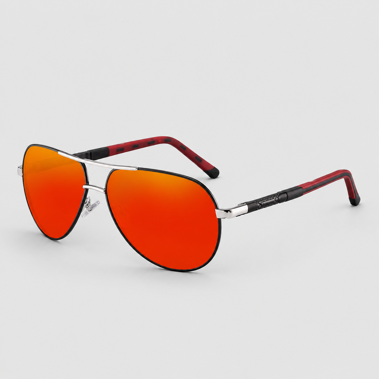 ELLA : Heren Zonnebril Gepolariseerd - Aluminium Vintage Zilverzwart in Zilver-rood met rood-oranje spiegelglazen van Jeecey.nl