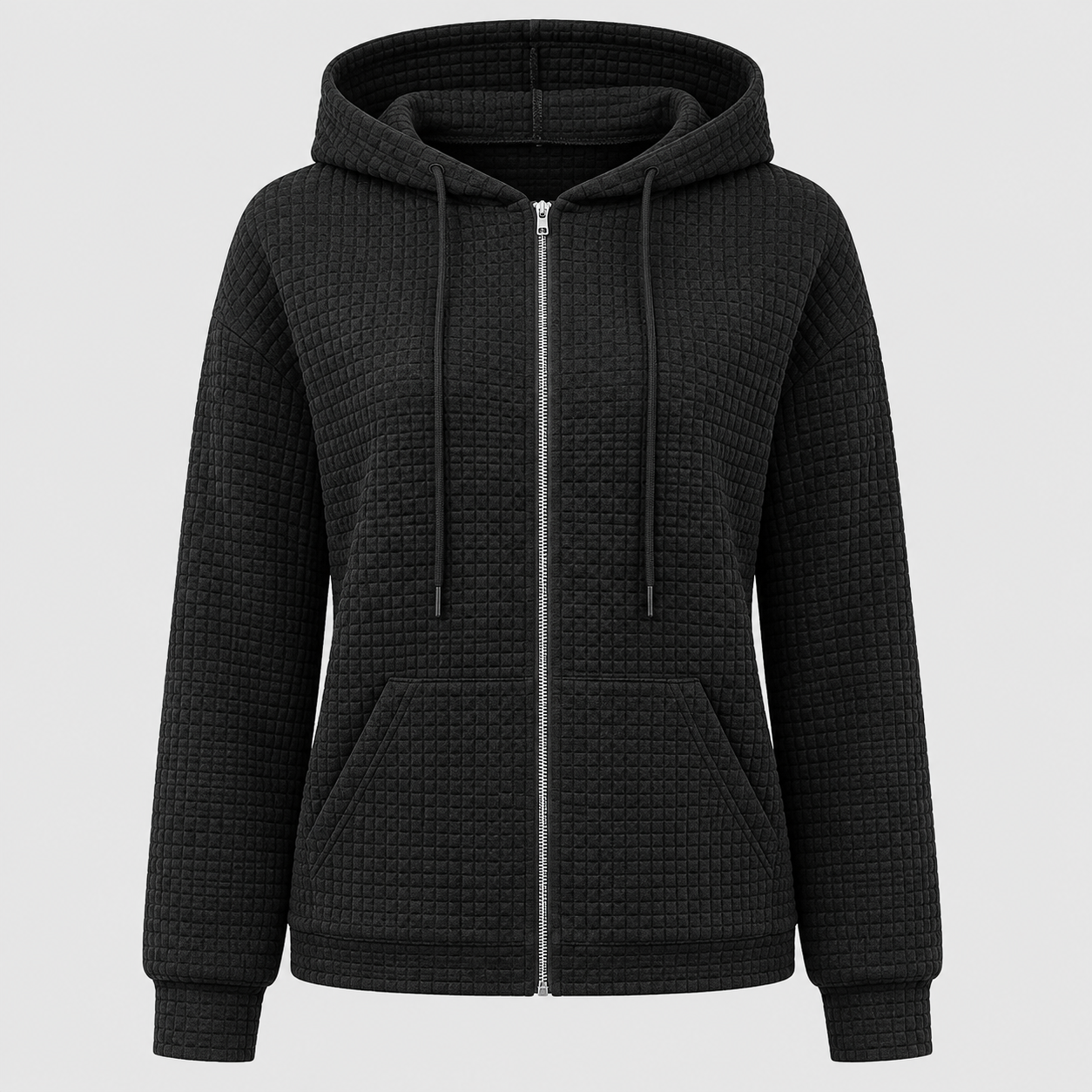 AW - Womens - Hoodie : Dames hoodie met rits, trekkoord en zakken - Comfortabel in Zwart van Loranza