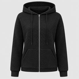 AW - Womens - Hoodie : Dames hoodie met rits, trekkoord en zakken - Comfortabel in Zwart van Loranza