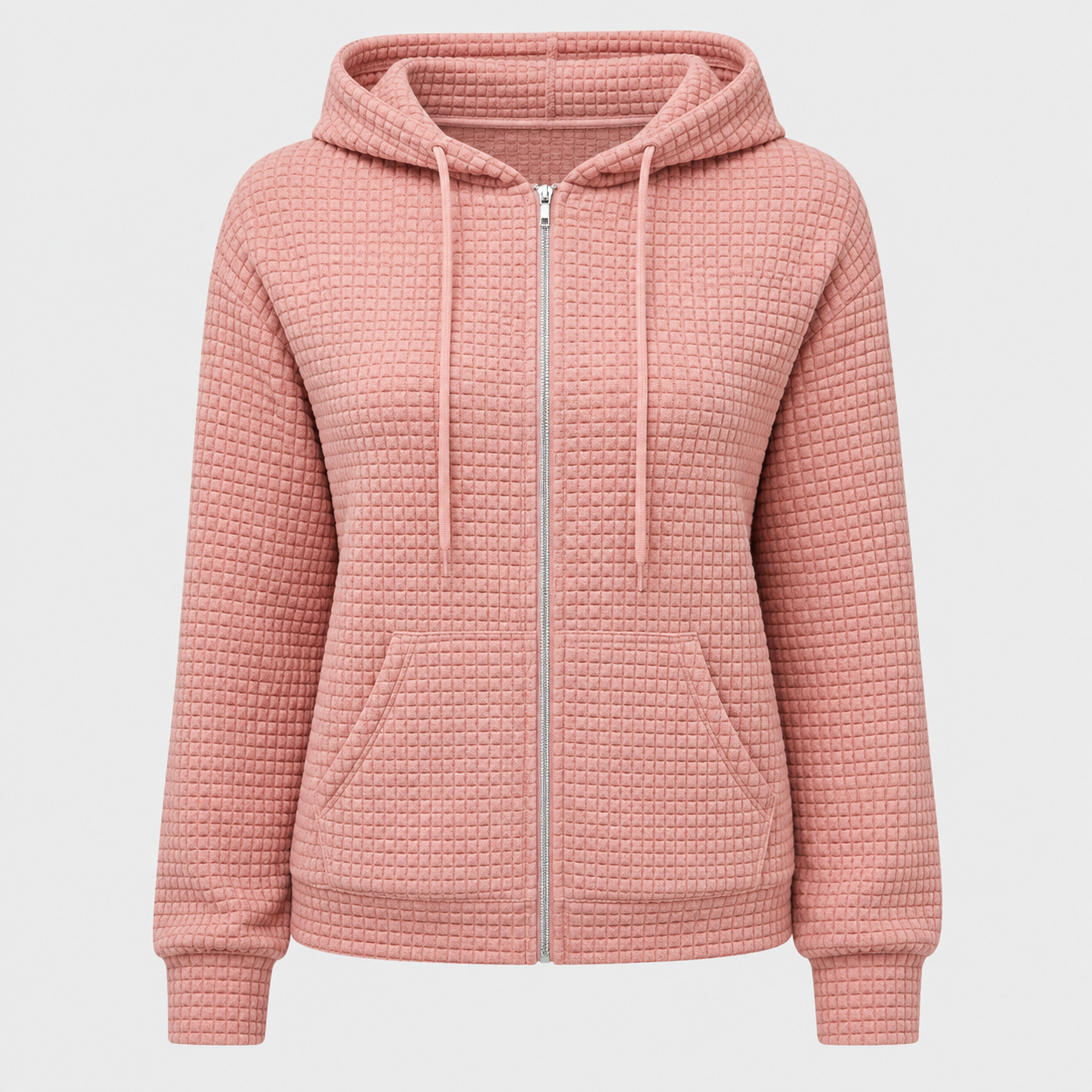 AW - Womens - Hoodie : Dames hoodie met rits, trekkoord en zakken - Comfortabel in Roze van Loranza