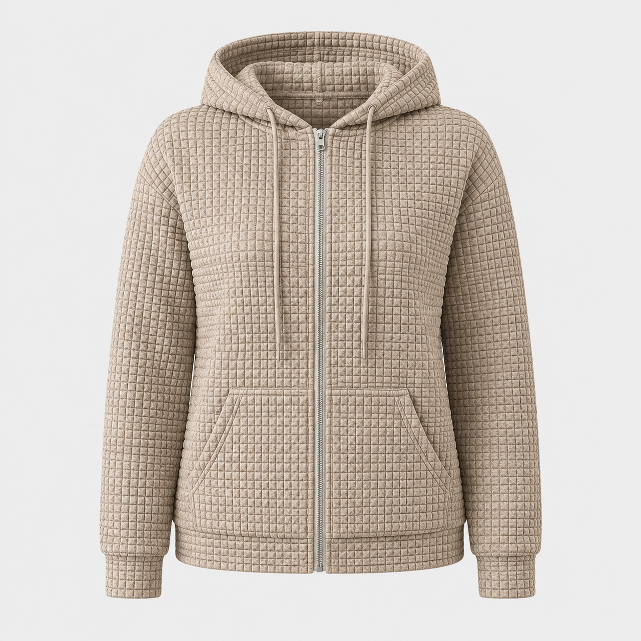 AW - Womens - Hoodie : Dames hoodie met rits, trekkoord en zakken - Comfortabel in Kaki van Loranza