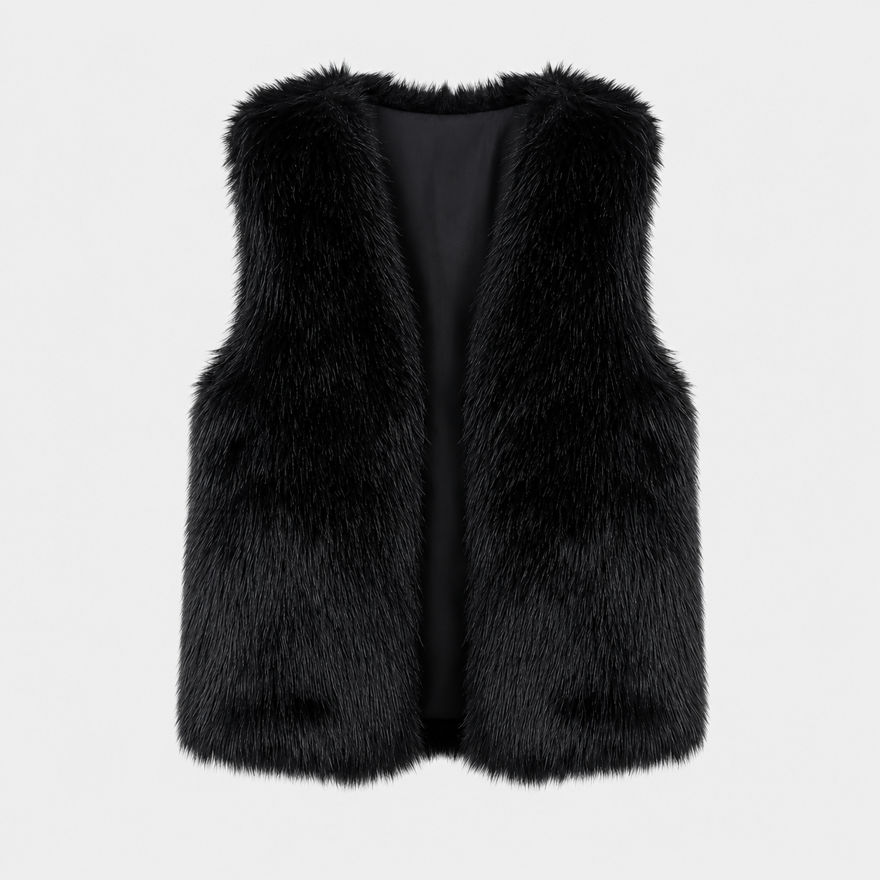 AS - Womens - Top : Dames Nepbont Vest - Open Voorkant, Losse Pasvorm en Warm in Zwart van Loranza