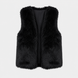 AS - Womens - Top : Dames Nepbont Vest - Open Voorkant, Losse Pasvorm en Warm in Zwart van Loranza