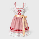 Trachtenjurk Dames Roze met Korset, Schort en Kanten Details