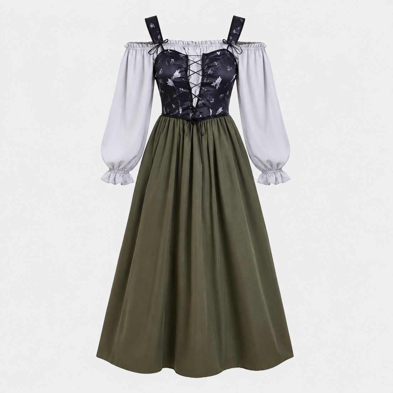 Gifts – Seasonal – Oktoberfest : Trachtenjurk Dames Grijs - Romantische Stijl, Pofmouwen in Grijs van Steiner-boutique