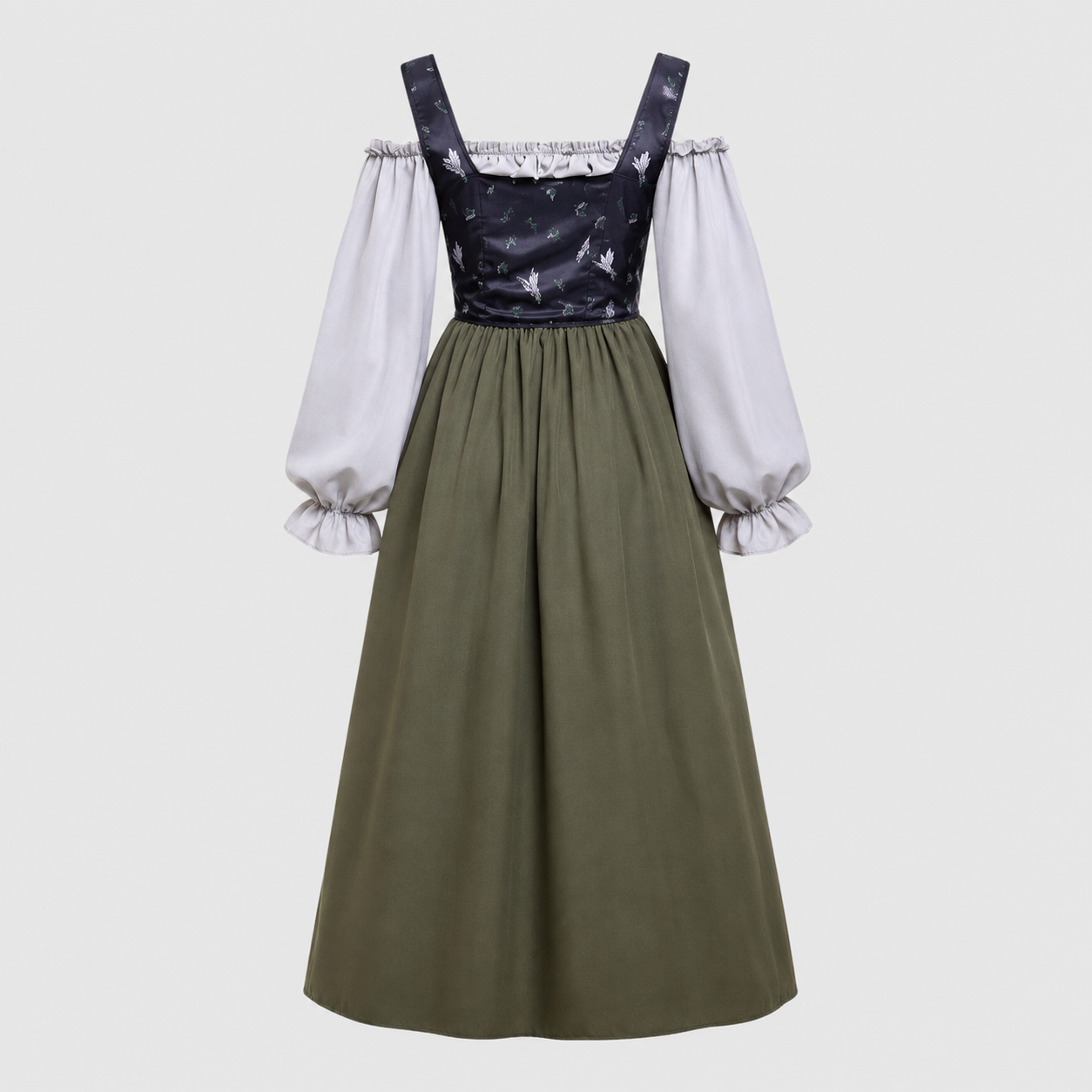 Gifts – Seasonal – Oktoberfest : Trachtenjurk Dames Grijs - Romantische Stijl, Pofmouwen in van Steiner-boutique