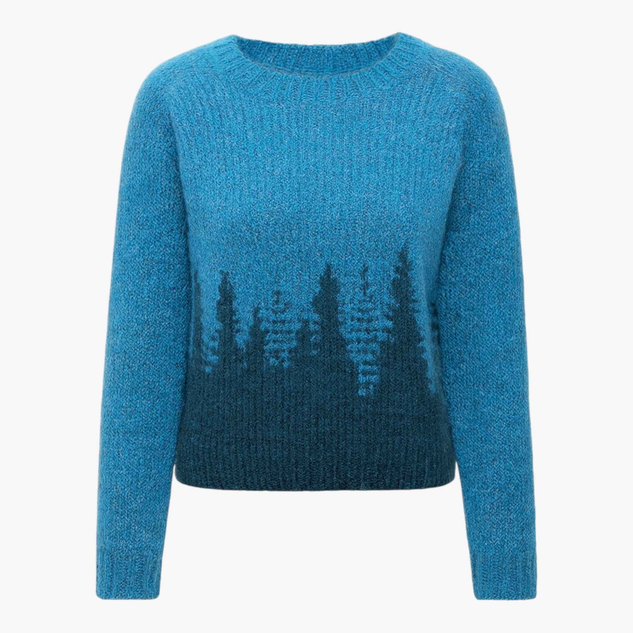 Truien : Esprit Vintage Retro Trui voor een Unieke Look - Blauw/bomen in Blauw Bomen van Pantino