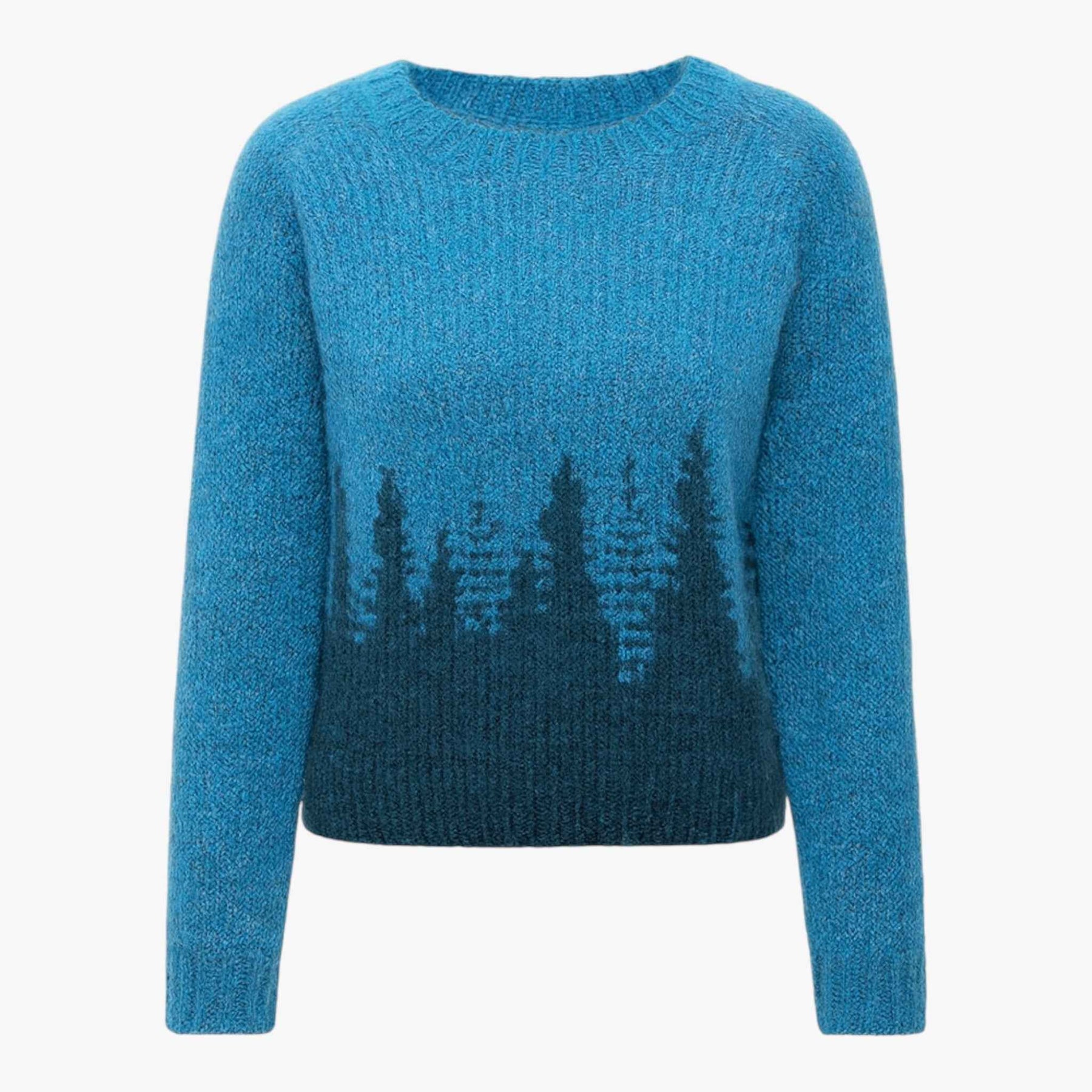 Truien : Esprit Vintage Retro Trui voor een Unieke Look - Blauw/bomen in Blauw Bomen van Pantino