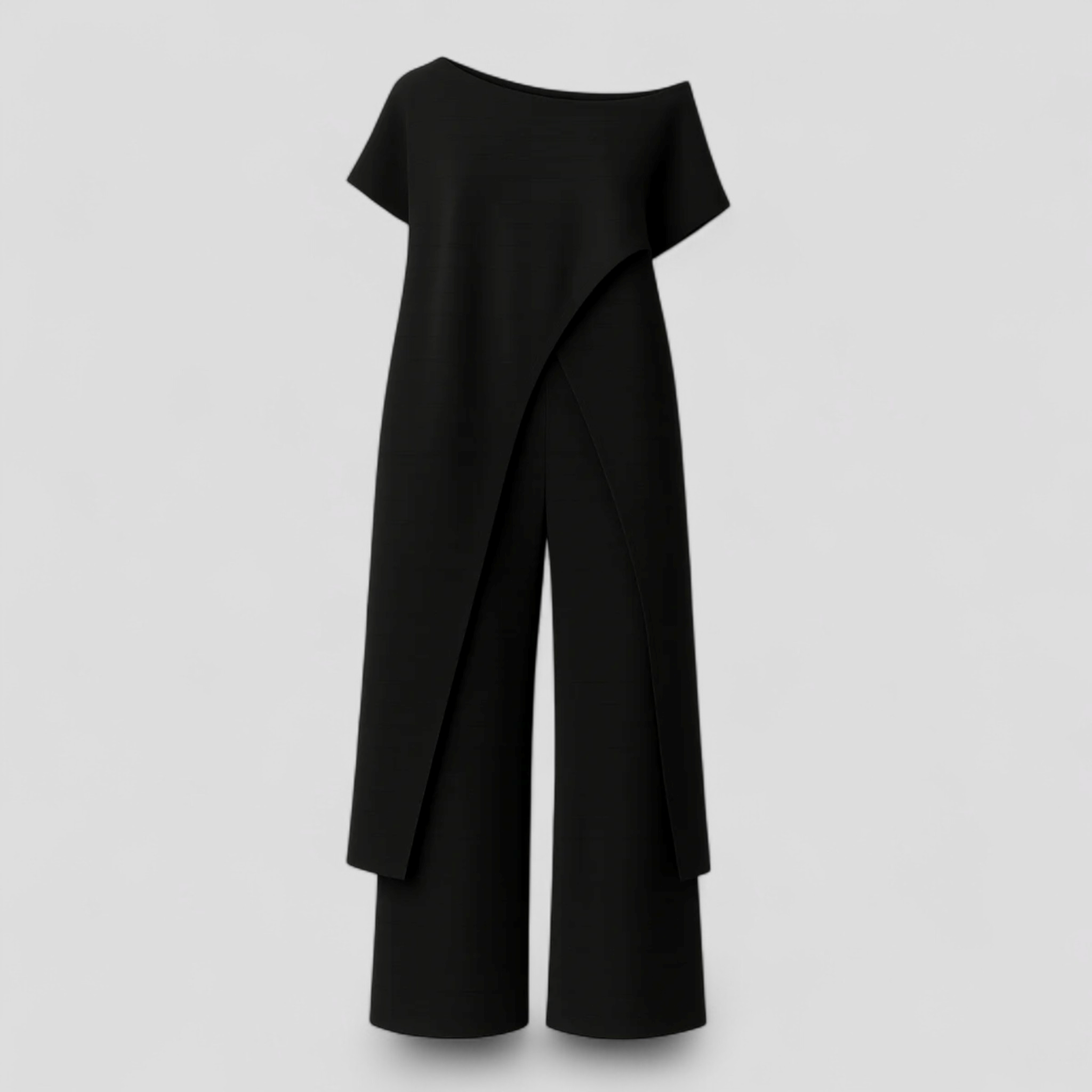 Outfit Sets : Completo Donna Elegante Top Crop e Pantaloni Vita Alta - Tuta Estiva Casual in Nero van Pantino