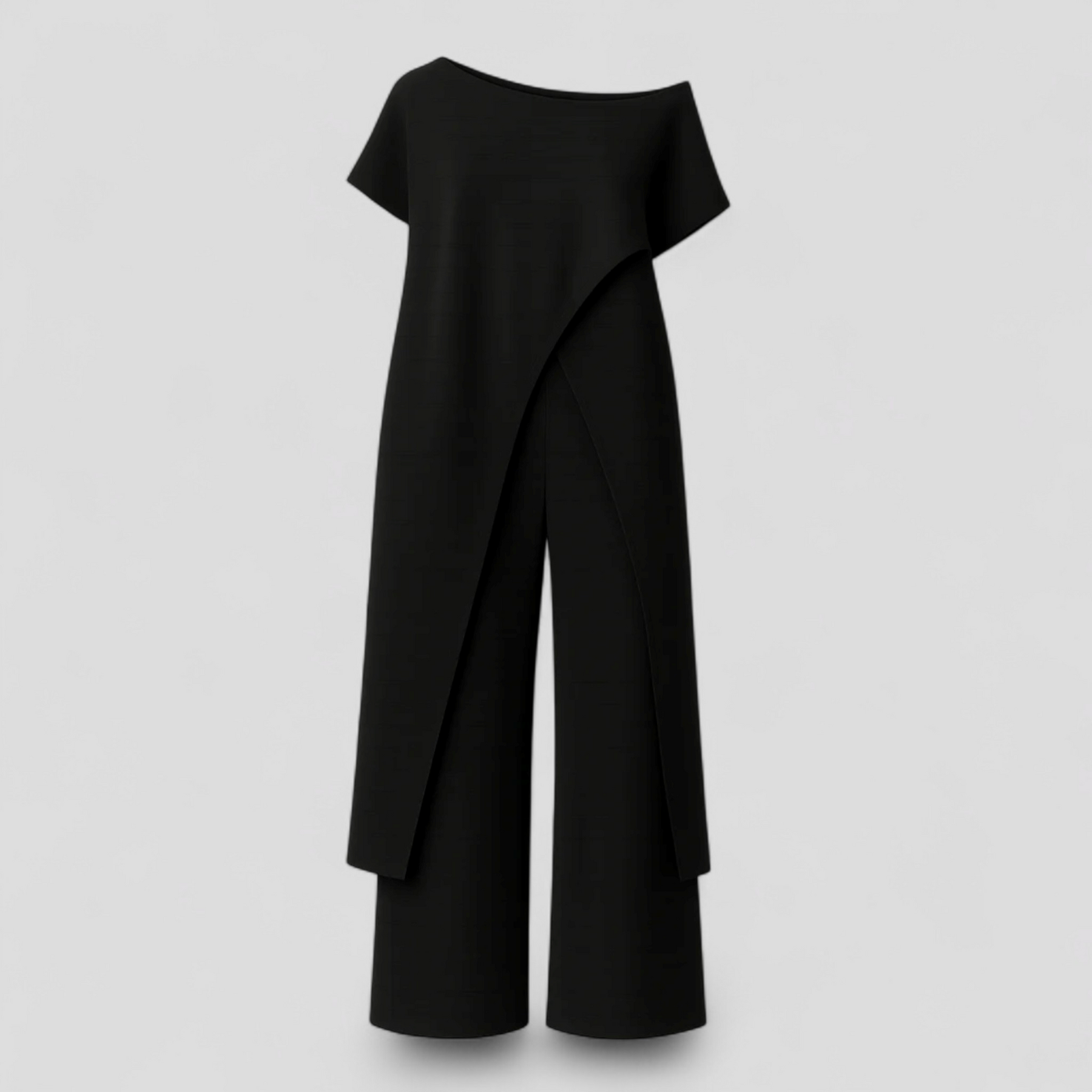 Outfit Sets : Completo Donna Elegante Top Crop e Pantaloni Vita Alta - Tuta Estiva Casual in Nero van Pantino