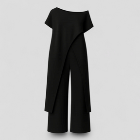 Outfit Sets : Completo Donna Elegante Top Crop e Pantaloni Vita Alta - Tuta Estiva Casual in Nero van Pantino
